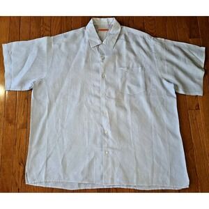 Martin Gordon Blue 100% Linen Short Sleeve Button Up Shirt Men's Size XL Classy